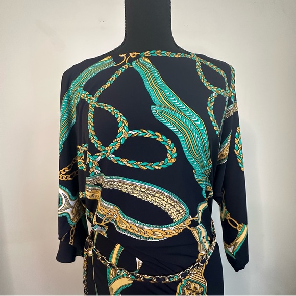 ✨Y2K Cache Dress with Green and Gold Chain Print Size M - Picture 15 of 15